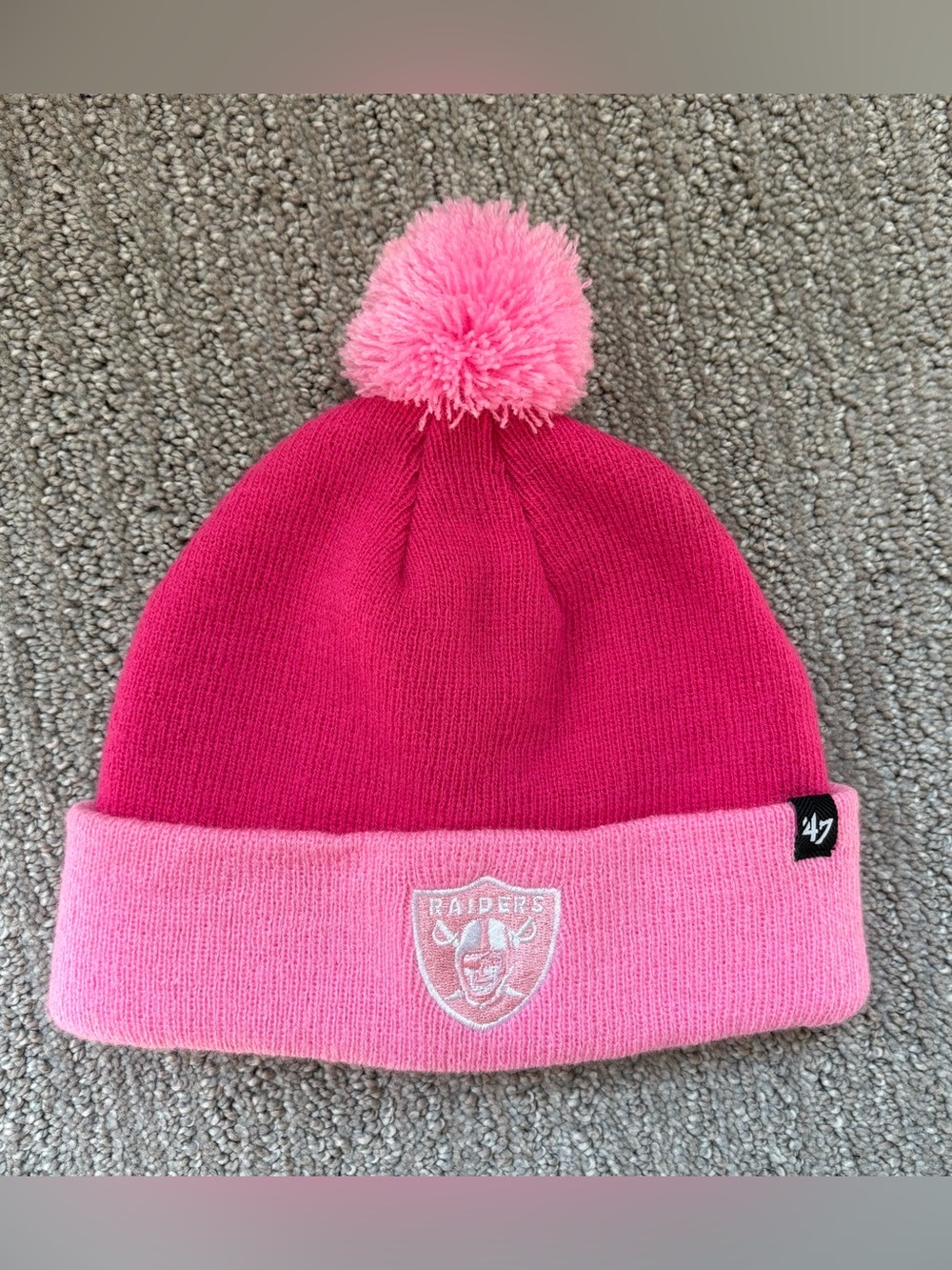 47’ Pink NFL Football Raiders Winter Pom Pom Hat Toddler